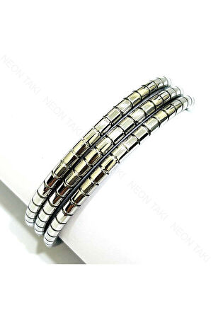 Ajda Model, Paslanmaz Çelik Kelepçe Bileklik 104, Çap 65 Mm, Gümüş Renk