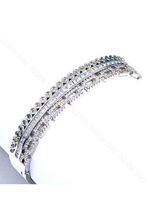 Zirkon Taşlı, Kelepçe Bileklik 111, Gümüş Renk