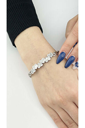 Zirkon Taşlı, Paslanmaz Çelik Kelepçe Bileklik 113, Gümüş Renk