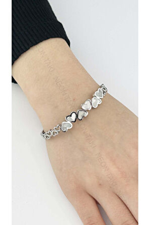 Zirkon Taşlı, Paslanmaz Çelik Kelepçe Bileklik 113, Gümüş Renk