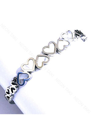 Zirkon Taşlı, Paslanmaz Çelik Kelepçe Bileklik 113, Gümüş Renk