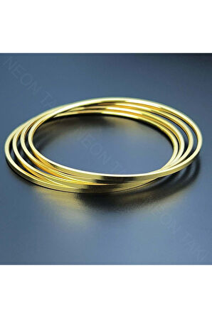 4lü Kare Profil, Paslanmaz Charm Taşıyıcı Ajda Bilezik 134, Çap 65mm, Altın Renk