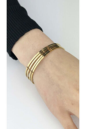 Ajda Bilezik, 4 Adet, Paslanmaz Çelik Charm Taşıyıcı Bileklik 135, Çap 60mm, Altın Renk