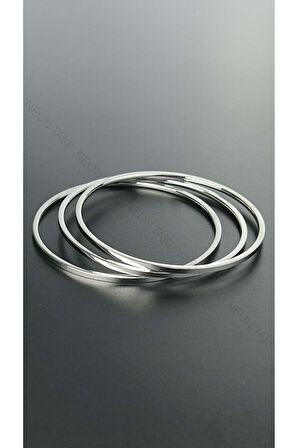 Ajda Bilezik, 3 Adet, Paslanmaz Çelik Charm Taşıyıcı Bileklik 136, Çap 60 Mm, Gümüş Renk