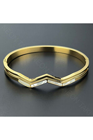 Sedefli, Paslanmaz Çelik Bileklik 146, Altın Renk