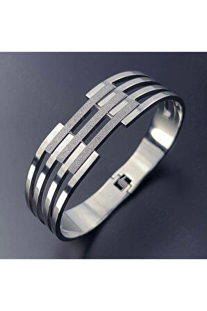 Kaburga Model, Paslanmaz Çelik Kelepçe Bileklik 148, Gümüş Renk