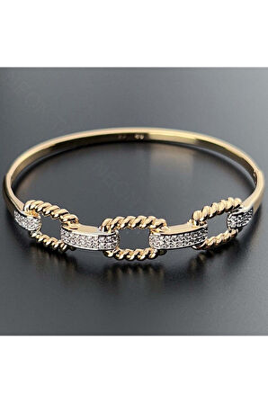 Zirkon Taşlı, Altın Kaplama, Paslanmaz Çelik Bileklik 151, Pembe (ROSE) Renk