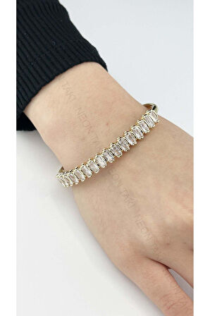 Zirkon Taşlı Su Yolu, Altın Kaplama, Paslanmaz Çelik Bileklik 153, Altın Renk