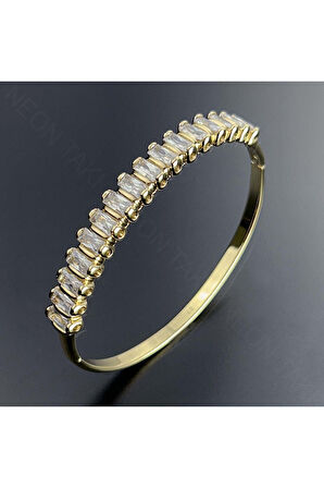 Zirkon Taşlı Su Yolu, Altın Kaplama, Paslanmaz Çelik Bileklik 153, Altın Renk
