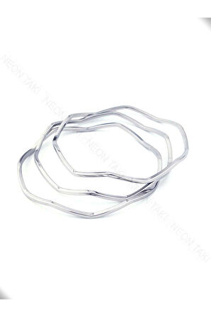 Ajda Bilezik, 3 adet, Kare Zik Zak form, Paslanmaz Charm Taşıyıcı Bileklik 160, Çap 65Mm, Gümüş Renk