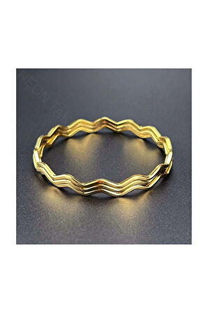 Ajda Bilezik, 3adet, Kare Zik Zak form, Paslanmaz Charm Taşıyıcı Bileklik 161, Çap 60mm, Altın renk