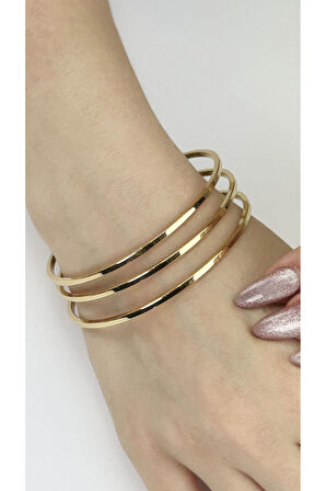 Ajda Bilezik, Kararmayan Paslanmaz, Üçlü, Charm Taşıyıcı, Ölçü 65mm, Altın Renk, Model164