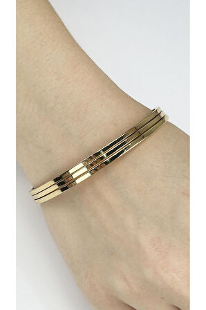 Ajda Bilezik, Kararmayan Paslanmaz, Üçlü, Charm Taşıyıcı, Ölçü 65mm, Altın Renk, Model164