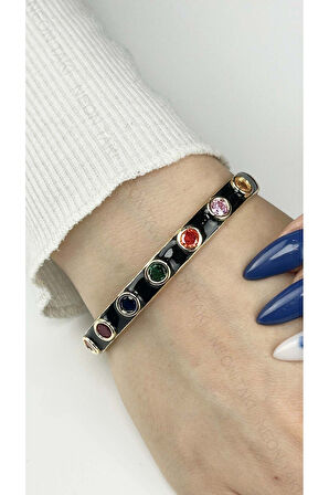 Renkli Taşlı, Siyah Renk Kelepçe 165, Kasa Altın Renk