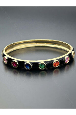 Renkli Taşlı, Siyah Renk Kelepçe 165, Kasa Altın Renk