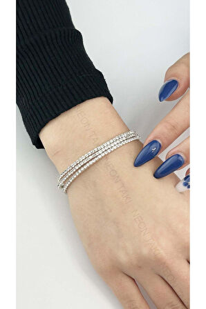 Zirkon Taşlı, 3lü Lastikli Bileklik 167, Silver Renk