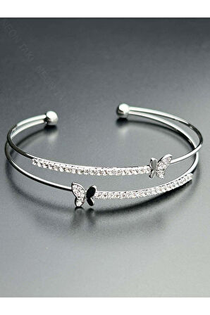 Zirkon Taşlı, Kelebek, Vip Seri Kelepçe 168, Silver Renk