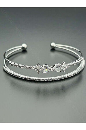 Zirkon Taşlı, Çiçek ve Kurdele Figürlü Vip Seri Kelepçe 170, Silver Renk