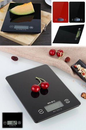Dijital Mutfak Tartısı - 5 kg Kapasite, 1 Gram Hassasiyet, Şık Siyah Cam Tasarım