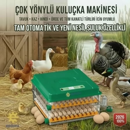 EP120 Yumurta Kapasiteli Tam Otomatik Kuluçka Makinesi - Yeni Nesil Harici Suluklu, Dijital Nem ve Sıcaklık Göstergeli