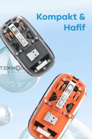 Bluetooth USB Çift Modlu Sessiz Mouse, Şeffaf Mıknatıslı Kapaklı, Type-C Şarjlı, DPI Ayarlı, Kablosuz 10m Çekim Mesafeli, Masaüstü Kısayol Tuşlu, Taşınabilir Şarjlı Mouse Turuncu