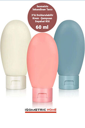 Çok Amaçlı İskandinav Tarz 3'lü Doldurulabilir Çantalı Seyahat Tipi Şişe Seti/ Boş Krem Paketi