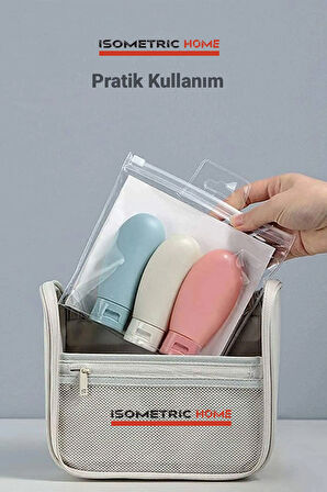 Çok Amaçlı İskandinav Tarz 3'lü Doldurulabilir Çantalı Seyahat Tipi Şişe Seti/ Boş Krem Paketi