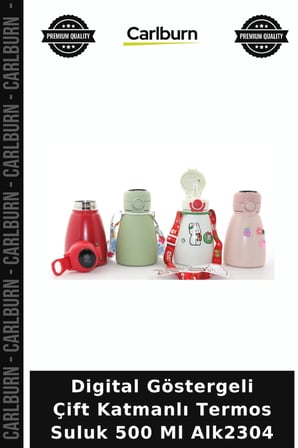 Özel Üretim Digital Göstergeli Çift Katmanlı Termos Suluk 500 Ml Alk2304
