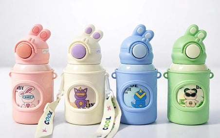 Özel Üretim Termos Tavşan Kulaklı Pipetli Çocuk Termosu - 500 ml Paslanmaz Çelik Suluk ALK2309