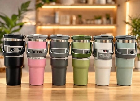 Özel Üretim 900 ml Taşıma Kulplu Paslanmaz Çelik Termos Mug - Vakumlu Isı Yalıtımlı Bardak ALK3137