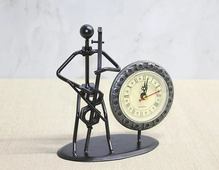 Özel Üretim Dekoratif Hediyelik Metal Saatli Keman Çalan Müzisyen Alk4333
