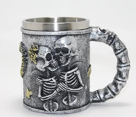 Özel Üretim Gotik Romantik Sonsuz Aşk İskelet Tasarımlı 3D Kabartmalı Çelik Kupa Bardak Alk4370