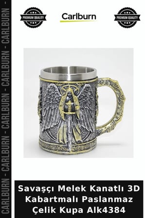 Özel Üretim Metal Hediye Savaşçı Melek Kanatlı 3D Kabartmalı Paslanmaz Çelik Kupa Alk4384