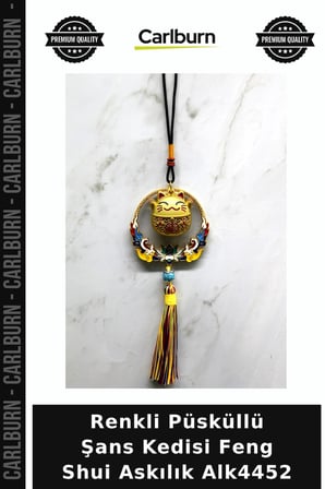 Özel Üretim Aksesuar Renkli Püsküllü Şans Kedisi Feng Shui Askılık Alk4452