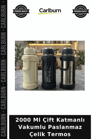 2000 Ml Çift Katmanlı Vakumlu Paslanmaz Çelik Termos Seyahat Aksesuarı İçecek Kabı Kamp Matarası