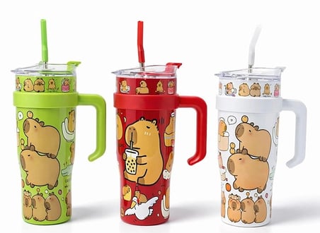 Sevimli Kapibara Capybara Pipetli Termos & Suluk Su Matarası Tatlı Matara Arkadaşa Hediye