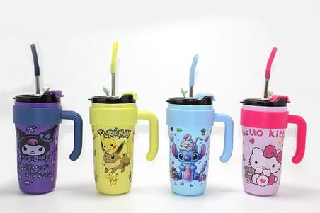 Sevimli Anime Karakterli Pipetli Termos & Suluk Aksesuar Taşınabilir Hediyelik
