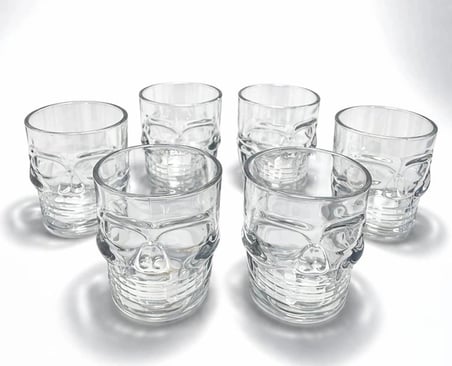 Özel Üretim 6lı Set Parti Bar Korkunç Tasarım Sunum 6'Lı Cam Kurukafa Bardak Seti Alk5118