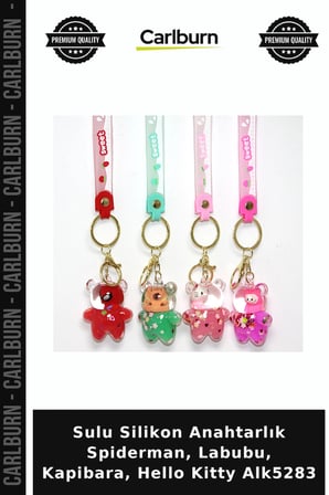 Özel Üretim Figürlü Sevimli Sulu Silikon Anahtarlık Spiderman, Labubu,Kapibara, Hello Kitty Alk5283