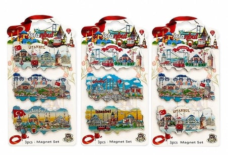 Özel Üretim Hediyelik Hatıra İstanbul Temalı Silikon Buzdolapı Süsü Magnet 3'Lü Set Alk5811