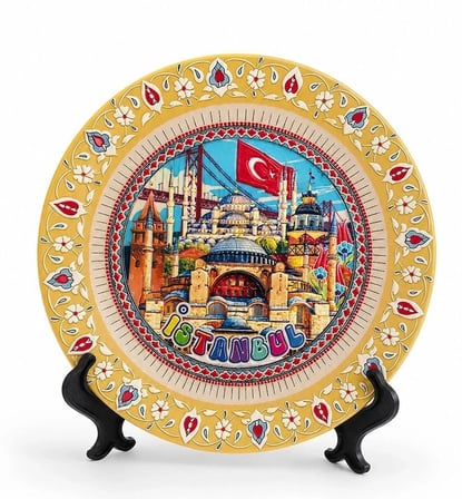 Özel Üretim Hediyelik Hatıra Turistik İstanbul Temalı Porselen Dekoratif Tabak 12 Cm Alk5836