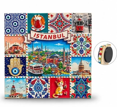 Özel Üretim Hediyelik Hatıra Dekoratif Turistik İstanbul Temalı Polyester Magnet Alk5867