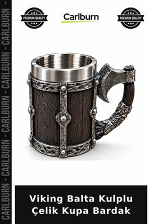 Özel Üretim Hediyelik Tasarim Kurgu Viking Balta Kulplu 3D Paslanmaz Çelik Kupa Bardak Alk6263