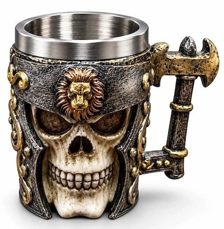 Özel Üretim Gothic Hediyelik Kuru Kafa Figürlü 3 D Kabartmalı Paslanmaz Çelik Kupa Bardak Alk6505