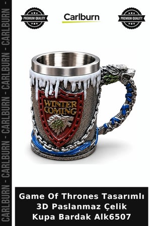 Özel Üretim Hediyelik Dizi Temalı Game Of Thrones Tasarımlı 3D Paslanmaz Çelik Kupa Bardak Alk6507