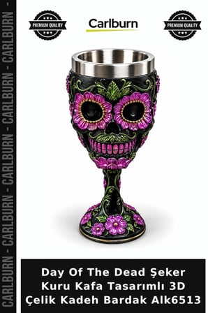 Özel Üretim Gotik Hediyelik Day Of The Dead Şeker Kuru Kafa Tasarımlı 3D Çelik Kadeh Bardak Alk6513