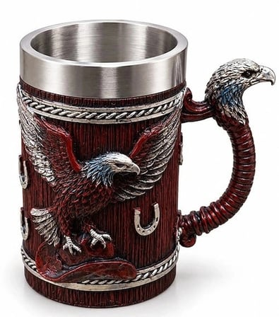 Özel Üretim Hediyelik Metal Ofis Bar Kartal Temalı 3D Kabartmalı Paslanmaz Çelik Kupa Bardak Alk6537