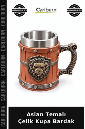 Özel Üretim Hediyelik Tasarım Metal Aslan Temalı 3D Kabartmalı Paslanmaz Çelik Kupa Bardak Alk6542