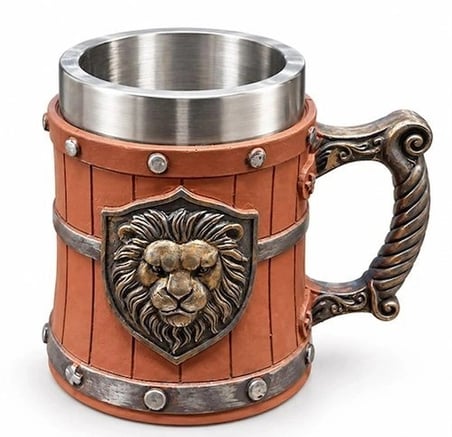 Özel Üretim Hediyelik Tasarım Metal Aslan Temalı 3D Kabartmalı Paslanmaz Çelik Kupa Bardak Alk6542