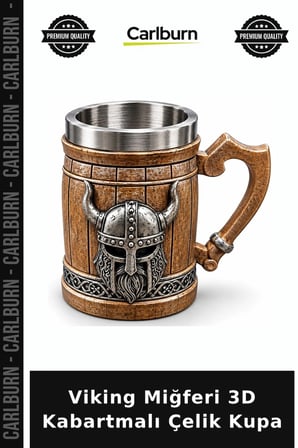 Özel Üretim Miğfer Viking Miğferi Figürlü 3D Kabartmalı Paslanmaz Çelik Kupa Bardak Alk6545